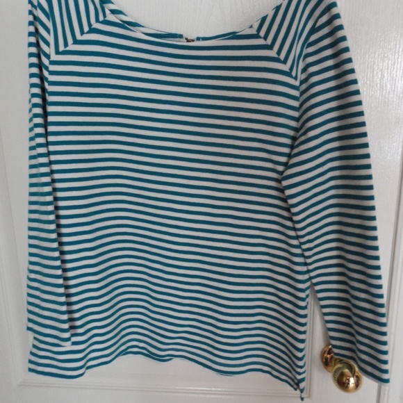 Old Navy White Teal Striped Long Sleeve Blouse - Picture 6 of 6
